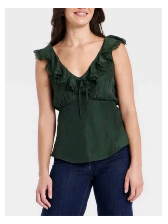 Universal Thread Tops - Women's Universal Thread Blouse XL Green Ruffle V-Neck Top Lace size XL